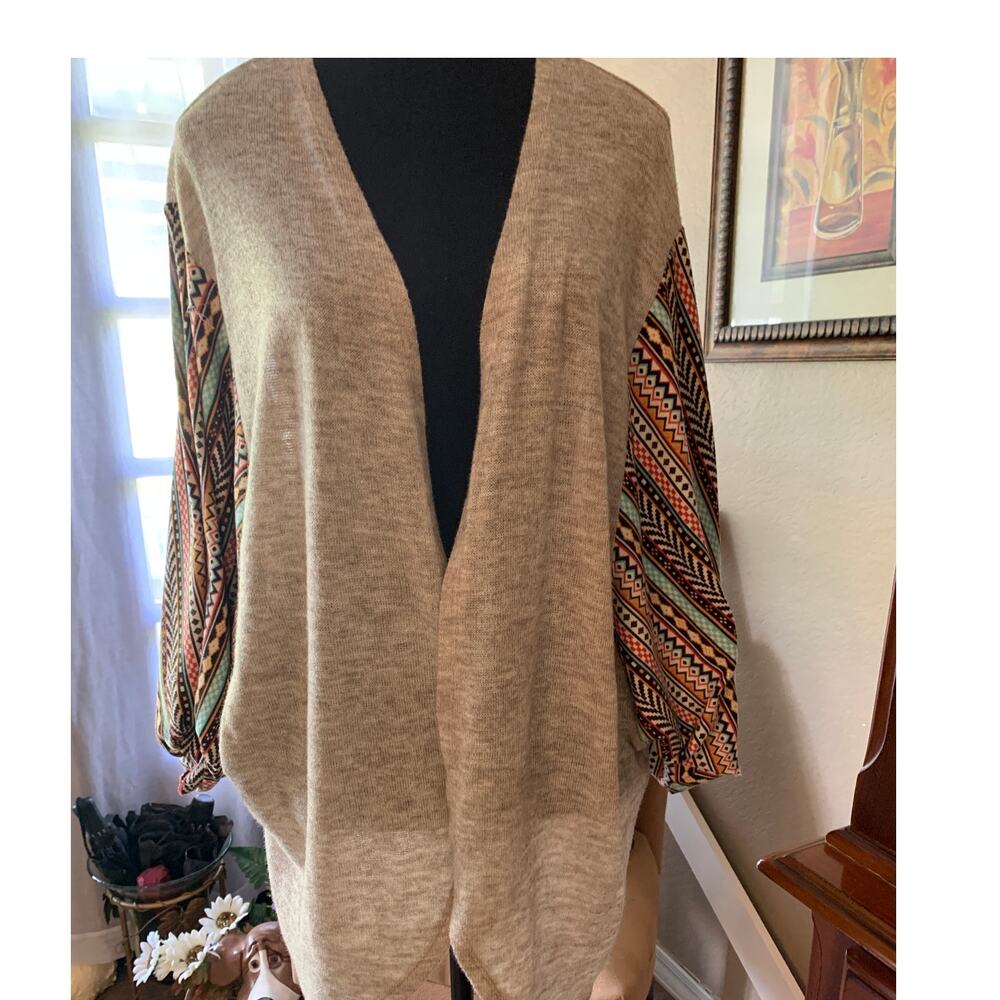 FLYING TOMATOE OPEN FRONT CARDIGAN TUNIC BALOON SLEEVES BOHO-CHIC SIZE S/M